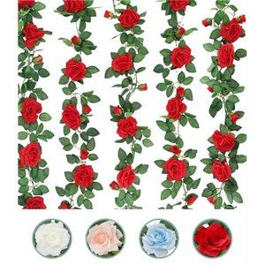 5Pcs 32.5FT Red Rose Garland for Decoration Fake Flower Vines Faux Artificial